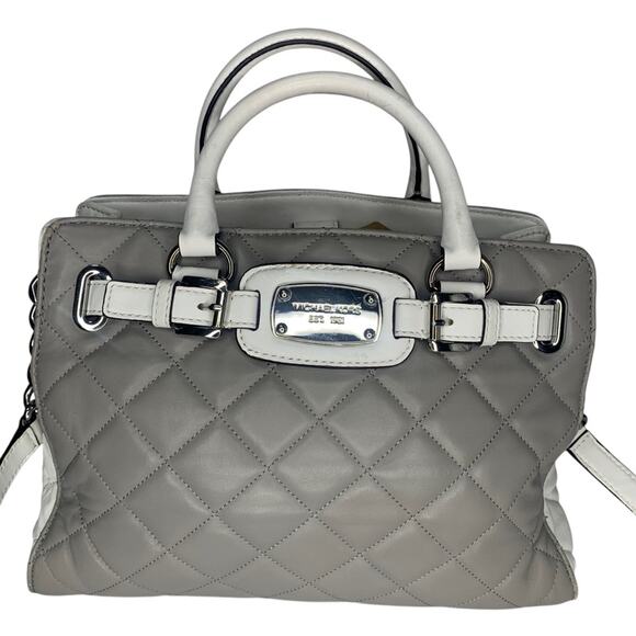 Michael Kors Hamilton Quilted Gray and White Hand Shoulder Bag - Picture 5 of 16